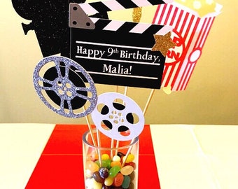 Movie Night Centerpiece Sticks - Set of 5 | Movie Night Decorations | Hollywood Theme | Table Decorations