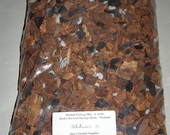 Orchid Potting Mix --- Medium Orchid Bark with Charcoal & Sponge Rock. 1/4 Cubic Foot Bag.