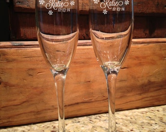 Personalized Champagne flutes, Champagne Flutes, Champagne, Wedding Champagne Flutes, Winter, Toasting glasses, wedding toasting glasses,
