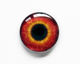 25mm handmade glass eye cabochon - red / orange eye - standard profile