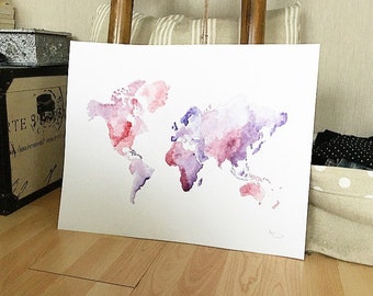 World violet watercolor drawing map