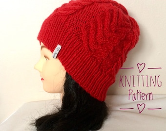 PDF, knitting pattern, cable design beanie, Aran, ladies, teens, instant download, digital download