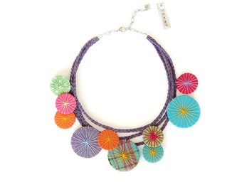 Colorful Fabric Necklace, Statement Textile Necklace, Geometric Necklace, Statement Jewelry, Fabric jewelry, Women Gifts Under 50
