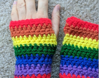 Kids rainbow crochet fingerless gloves - childrens gloves