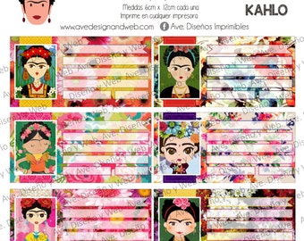 Frida Kahlo Labels, Frida Kahlo Labels for notebook, Frida Kahlo Labels for books