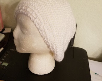 Crocheted White Slouchy Hat