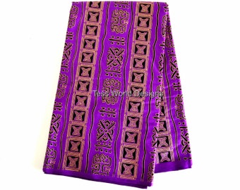 Purple / Gold Senegalese Tribal Print African Fabric Golden Stool motif Wax print Sold by Yard WP132B