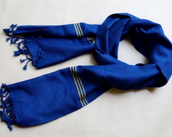 Indigo Scarf, Natural indigo plant dyed hand loomed weaving/ikat scarf