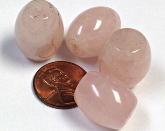 VINTAGE Rose Quartz BEADS CARVED Oval Barrels 13x20mm pkg4 cb130