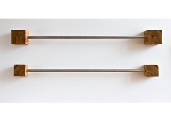 Stainless Steel Towel Rail with Wooden Cubes, Magnetic Towel Rack, Bathroom Towel Holder ADRIAN