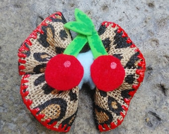 Leopard Print And Cherries Hair Bow