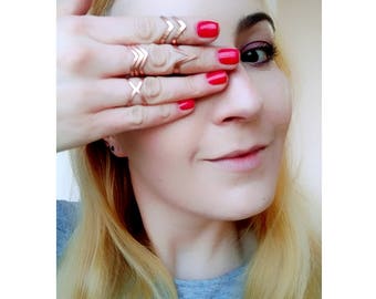 Chevron Knuckle Ring, V Ring, X Ring, Copper, Stacking Rings Set Adjustable, Midi Ring