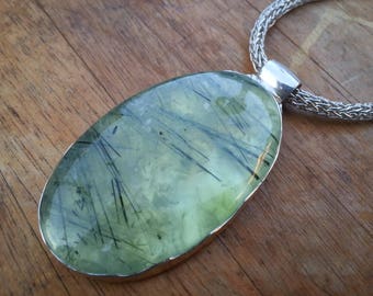 Prehnite Pendant, Sterling Silver Large Prehnite Pendant