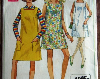 Easy Sew Misses Sleeveless and Collarless Dress in Two Lengths or Jumper Size 10 Vintage 1960s Jiffy Simplicity Pattern 7622 Cut/Complete