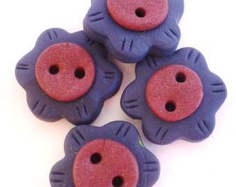 blue flower shaped button handmade polymer clay