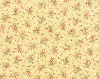 Yellow Cottage Chic Fabric, 3 Sisters Favorites Moda 3707 14 Lemon, Yellow Floral Quilt Fabric, Pink & Yellow Flowers, Shabby, Cotton