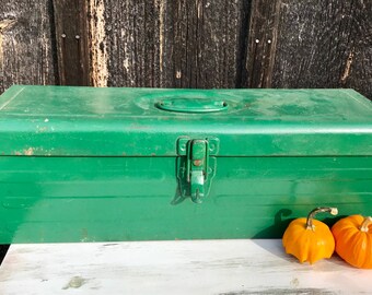 Green Metal Tool Box| Green Vintage Box| Industrial Metal Box| Tool box Planter