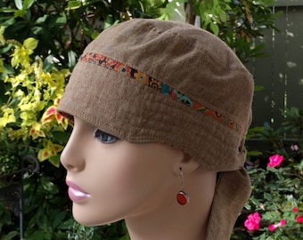 Chemo Hair Loss Hat Cancer Cap Handmade in the USA Adjustable and Reversible Chambray Cotton