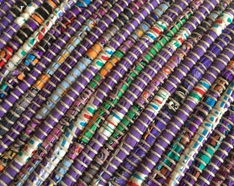 Hand Woven Rag Rug - Scrappy Purple 26" x 42"