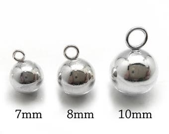 5pcs Sterling Silver Beads with loop 7mm, 8mm, 10mm - Spacers Beads - Round Seamless Beads for Jewelry 925 - Round silver beads