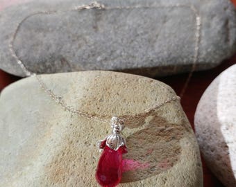 Stunning Pink Topaz Briolette and Sterling Silver Necklace