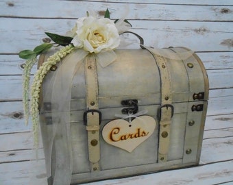 Rustic Grey Wedding Card Trunk / Wedding Card Box / Wedding Reception Card Holder / Large Wedding Card Trunk / Shabby Wedding Card Box