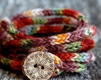 Women's Wrap Bracelet - KNITTING PATTERN - Rustic I Cord - Coiled Bracelet - Lanyard - Friendship Bracelet - Hippie Bracelet - Boho Bracelet