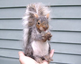 Handmade OOAK Needle Felted Animal / Squirrel Sculpture by Fiber Artist GERRY Poseable example Large size