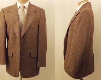 Vintage Oxford Shop Brown Herringbone Tweed Sport Coat Size 39