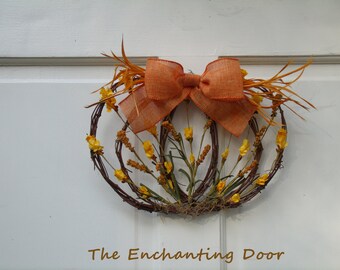 Fall wreath, Autumn wreath, pumpkin wreath, grapevine pumpkin wreath, Thanksgiving wreath