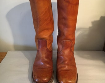 1970s black label FRYE Campus Boots Men's size 10d, congac