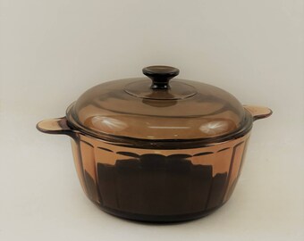 Vintage Glass Pyrex Corning Visions 4.5 Liter Casserole With Lid Amber