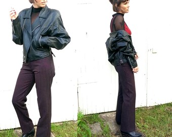 Black leather biker jacket silver zip hardware crop batwing 70S 80S 90S punk rockabilly rock n roll grunge vintage