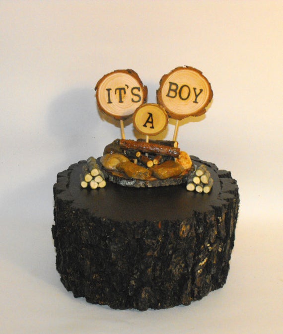 It's a Boy Campfire Baby Shower Cake topper Camping theme