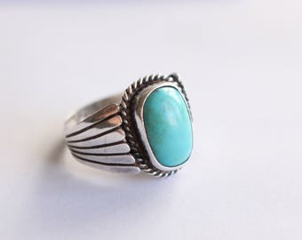 Sterling Silver and Blue Gem Turquoise Ring- Size 11