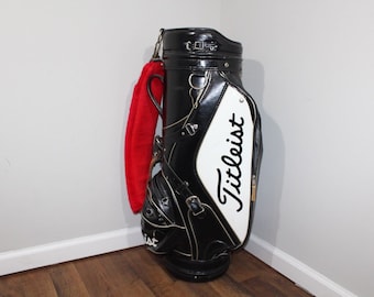 90s Titleist Leather Golfing Golf Bag Black White, Vintage Titleist Golf Bag, Golf Club Bag, Golfing Bag, 90s Leather Golf Bag, Vintage Bag