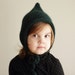 knit dark teal green baby bonnet, pixie bonnet, pixie hat, alpaca bonnet, newborn bonnet, toddler bonnet, sitter bonnet, green pixie elf hat