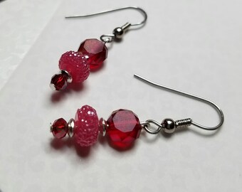 Faceted red glass and crystal dangle earrings