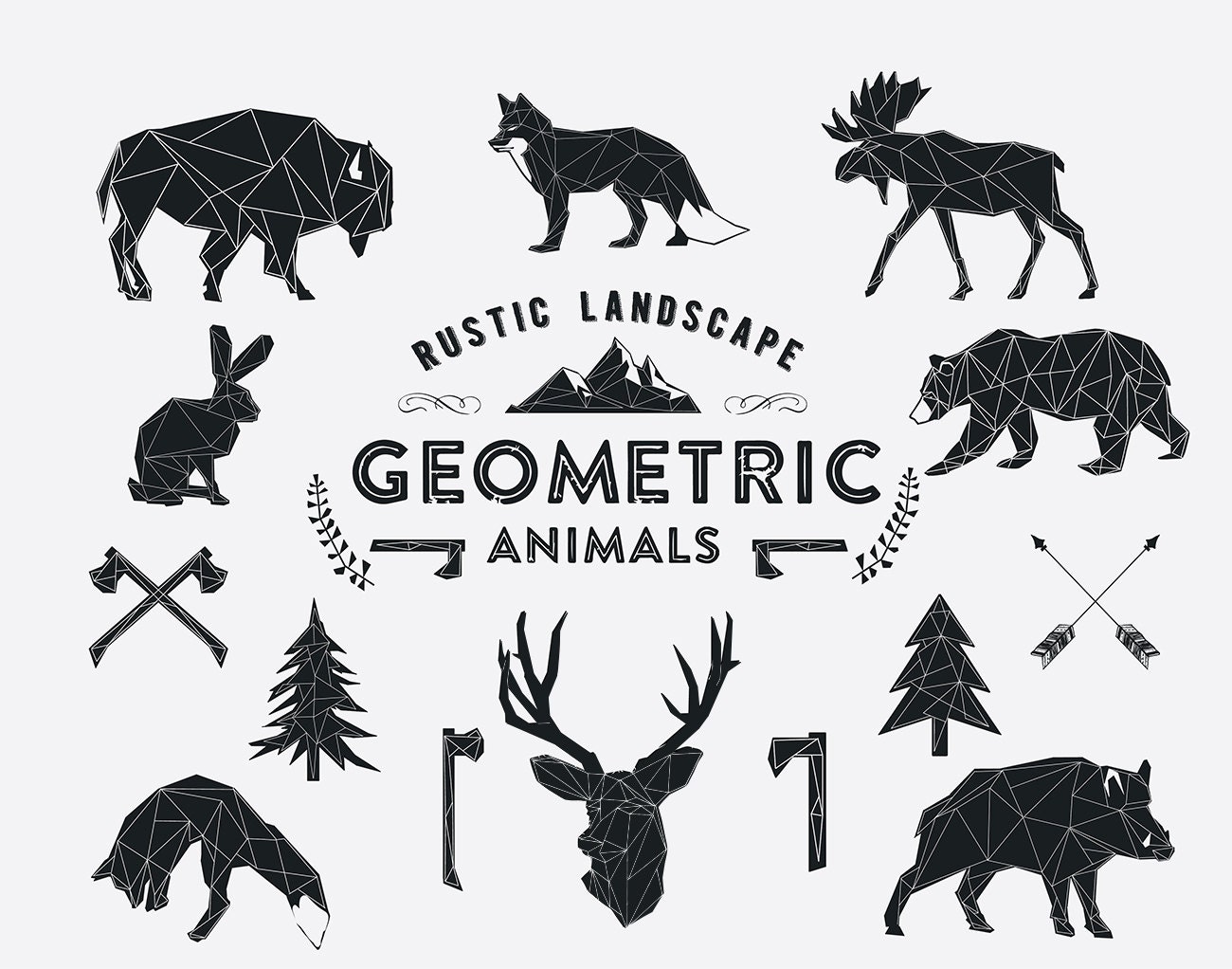 Download Geometric Animals wildlife and Rustic landscape Hand Drawn