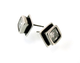 Sterling, Post Earrings, CZ, CZ Earrings, CZ Studs, Cz Posts, Stud Earrings, Silver Studs, Silver Posts, White Cz, Square Earring, 1192b