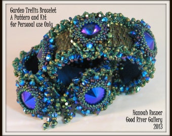Bead Tutorial Garden Trellis Beaded Bracelet peyote stitch pattern instructions by Hannah Rosner - intermediate level beading design