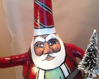 Hand Painted Santa Gourd with Tree and Bird