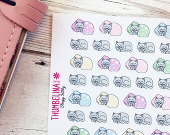 Sleepy Kitty Decorative Planner Stickers for Erin Condren, Happy Planner, Filofax and more.
