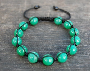 Green Jade Bracelet,Gemstone 12mm Beads,Shamballa Bracelet,Yoga,Meditation Bracelet,Gemstone,Man,Women,Beaded Jewelry,Gift,Ethnic Bracelet