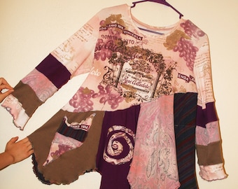 Upcycled flowy one-of-a-kind designer tunic top made from repurposed clothing