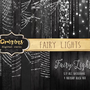 Fairy Lights Clipart, Digital Paper, Bokeh String Lights Clip Art, Wedding Photography Overlays, Christmas Lights, Photoshop Brushes
