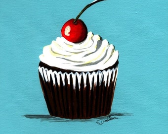 Cherry on Top Cupcake Painting Print