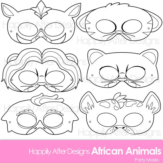 African Animals Printable Coloring Masks lion mask hyena