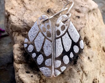 SMALL Butterfly Earrings Hand Etched Dichroic Glass Translucent Silver Sterling Silver