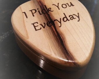 Personalized Wood Guitar Pick Box and Pick, Custom Guitar Pick Case, pick holder, Ring Box, Musicians Gift, gift for him,Fathers Day Gift